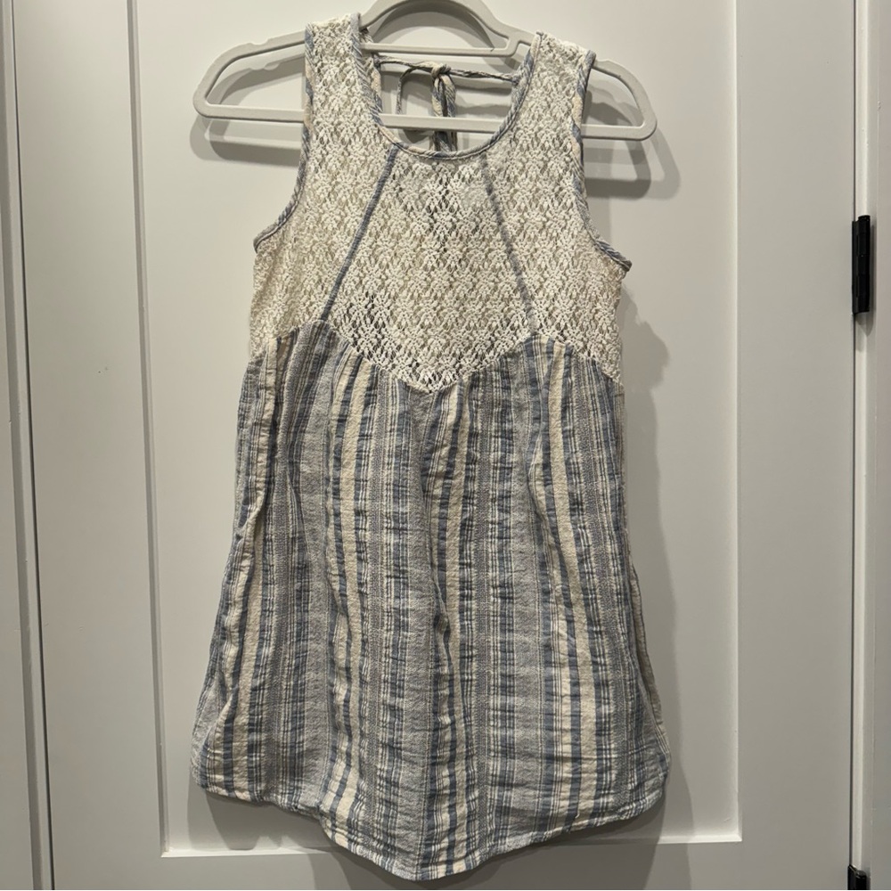 Ya Los Angeles Blue/White Striped Sleeveless Tunic Women’s Sz L Boho Y2K Hippie